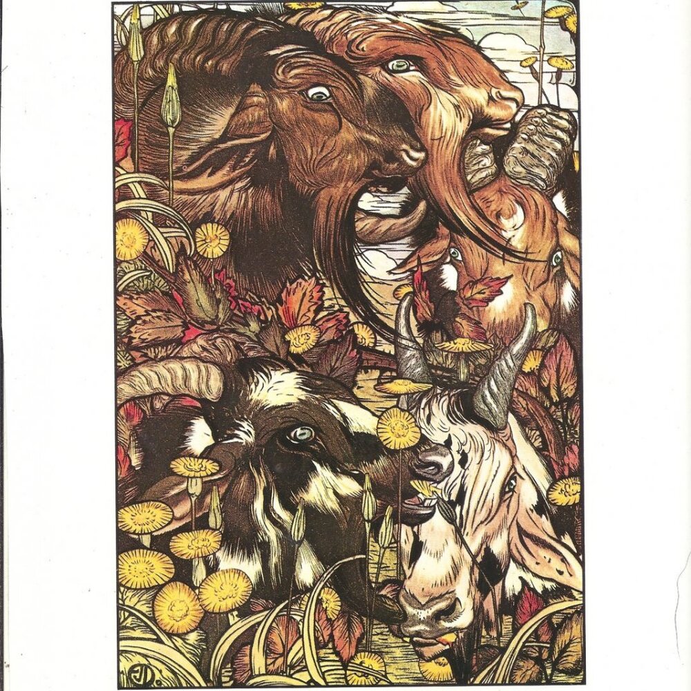 Edward Detmold: Fable's of Aesop - She-Goats- 11.75" x 8.75" Book Page Print